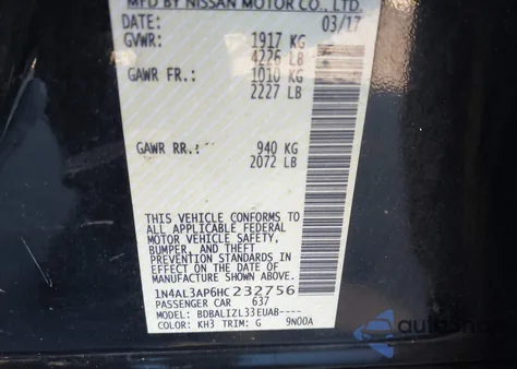 2017 Nissan Altima 2.5 Sv from USA, damaged, VIN 1N4AL3AP6HC232756